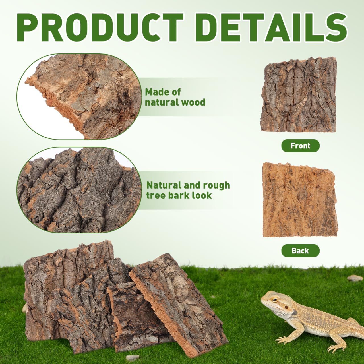 BESPORTBLE Reptile Tree Bark Hides: 4Pcs Natural Wood for Leopard Gecko Terrarium Decor, Enclosure Habitat Breeding Slabs Climbing Shelter