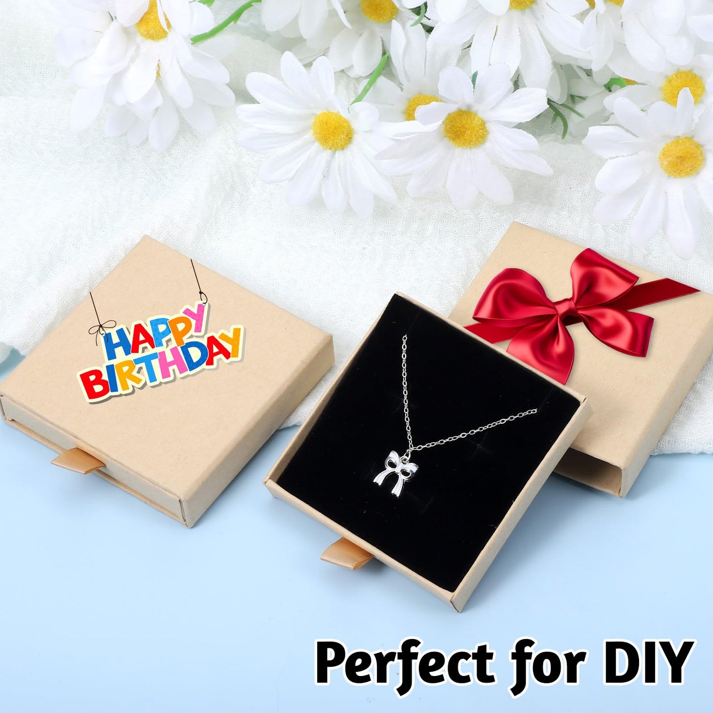Thinp 2 Pcs Small Jewelry Gift Box, Cardboard Jewelry Boxes with Lids Bracelet Earring Necklace Gift Box for Birthday Xmas Christmas Wrapping (Brown)
