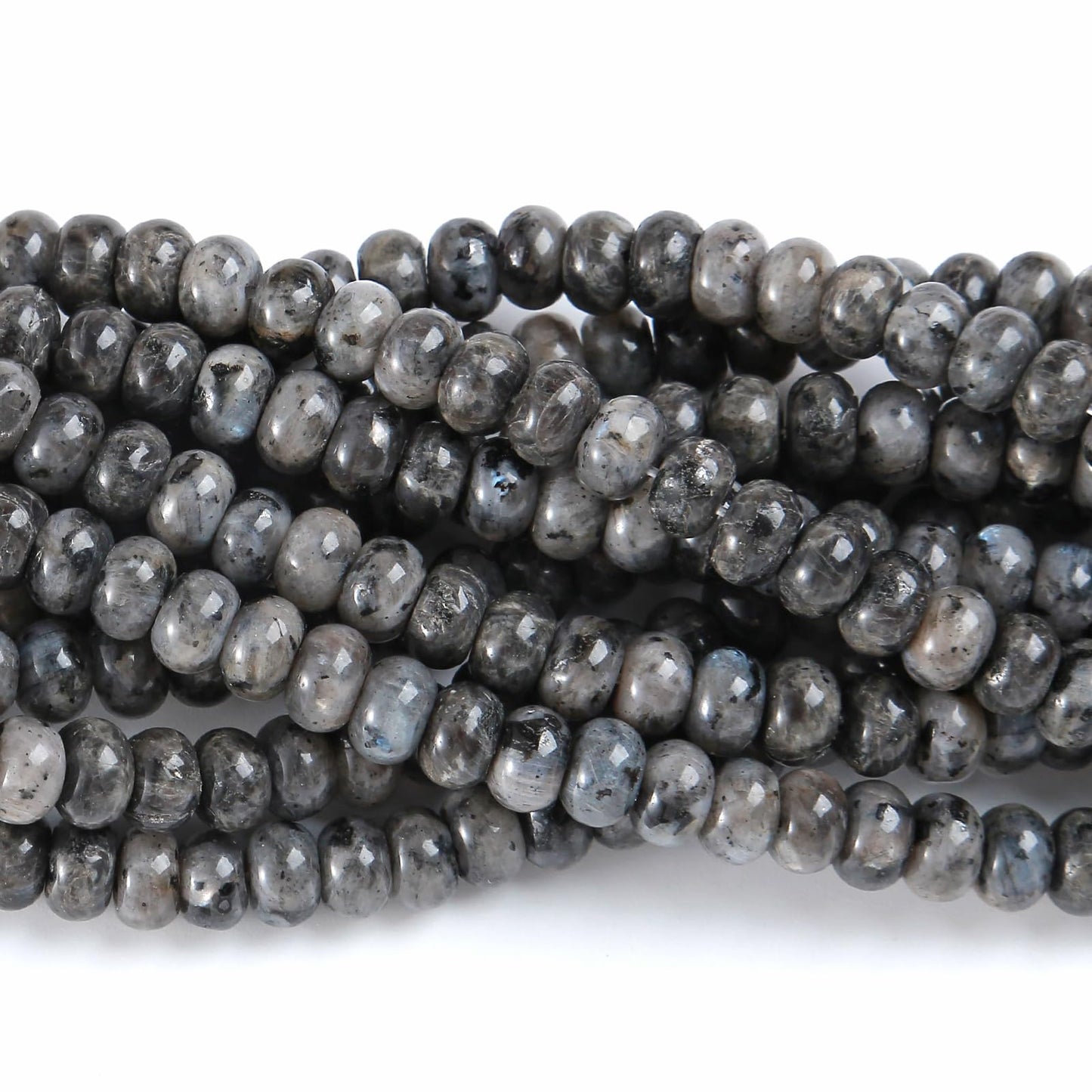 5x8mm 76pcs Natural Stone Black Labradorite Rondelle Spacer Loose Beads Abacus Disk Stone Round Loose Gemstone Beads for Jewelry Making DIY Bracelet Necklace
