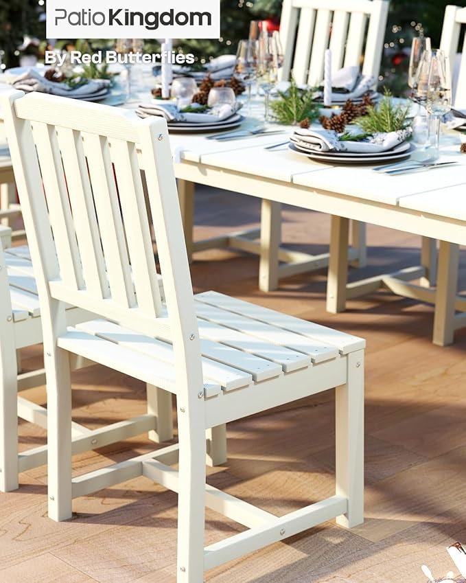 7-Piece White Outdoor Dining Set with White 15FT Large Patio Umbrella, 75.2'' HDPE Table & Chairs for 6, Weather-Resistant Furniture with Umbrella Hole for Patio, Lawn, Poolside