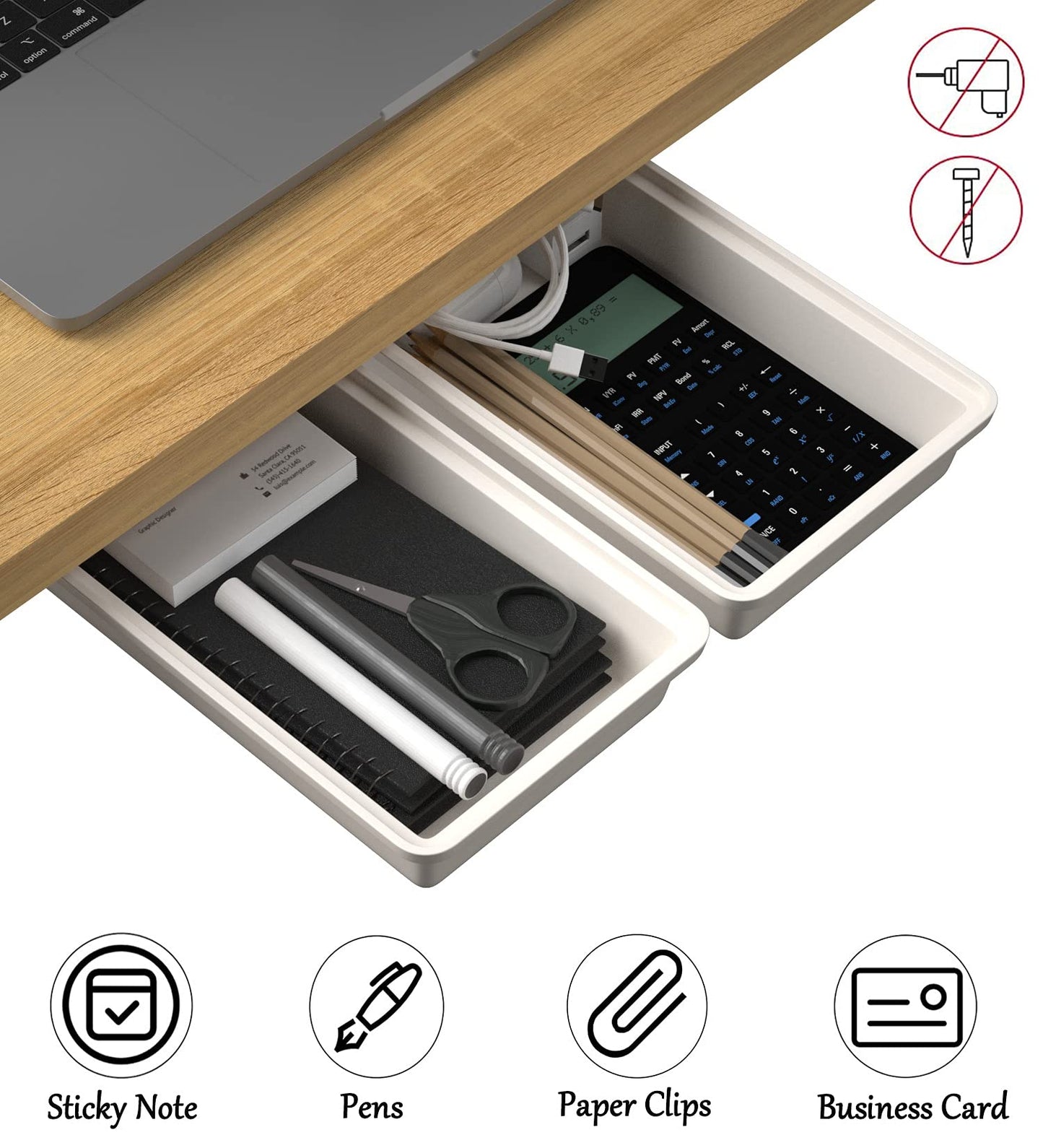 SVNNELP 2Pack Under Table Desk Drawer Storage Organizer Slide Out, Hidden Self-Adhesive Under Desktop Pencil Tray Drawer for Office,Classroom,Kitchen(S/white）