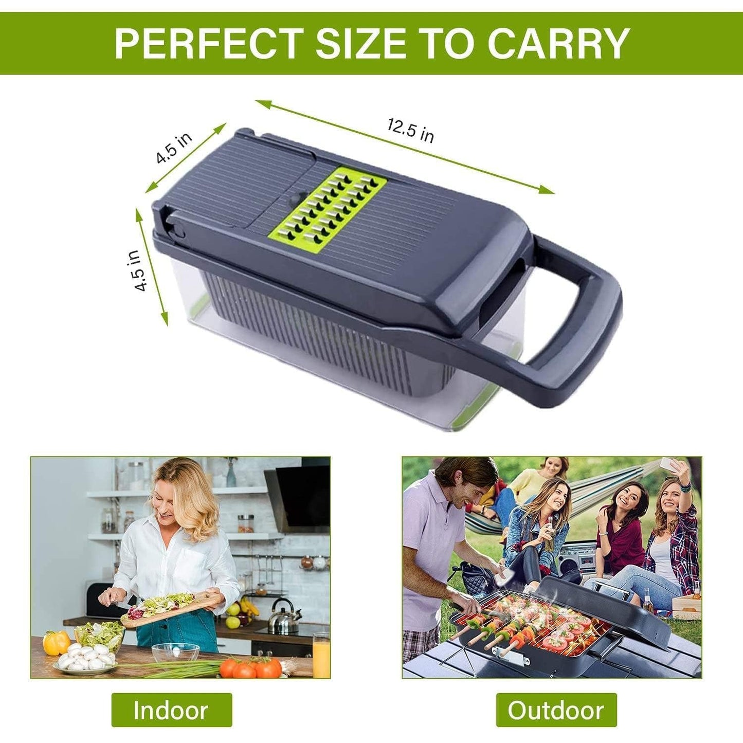 Multi-Function 12-in-1 Vegetable Chopper Cutter - Spiralizer and Slicer with Storage Container, Onion Chopper and Onion Mincer, Cutter, Egg, Veggie Chopper, Cheese Grater, Strawberry Slicer
