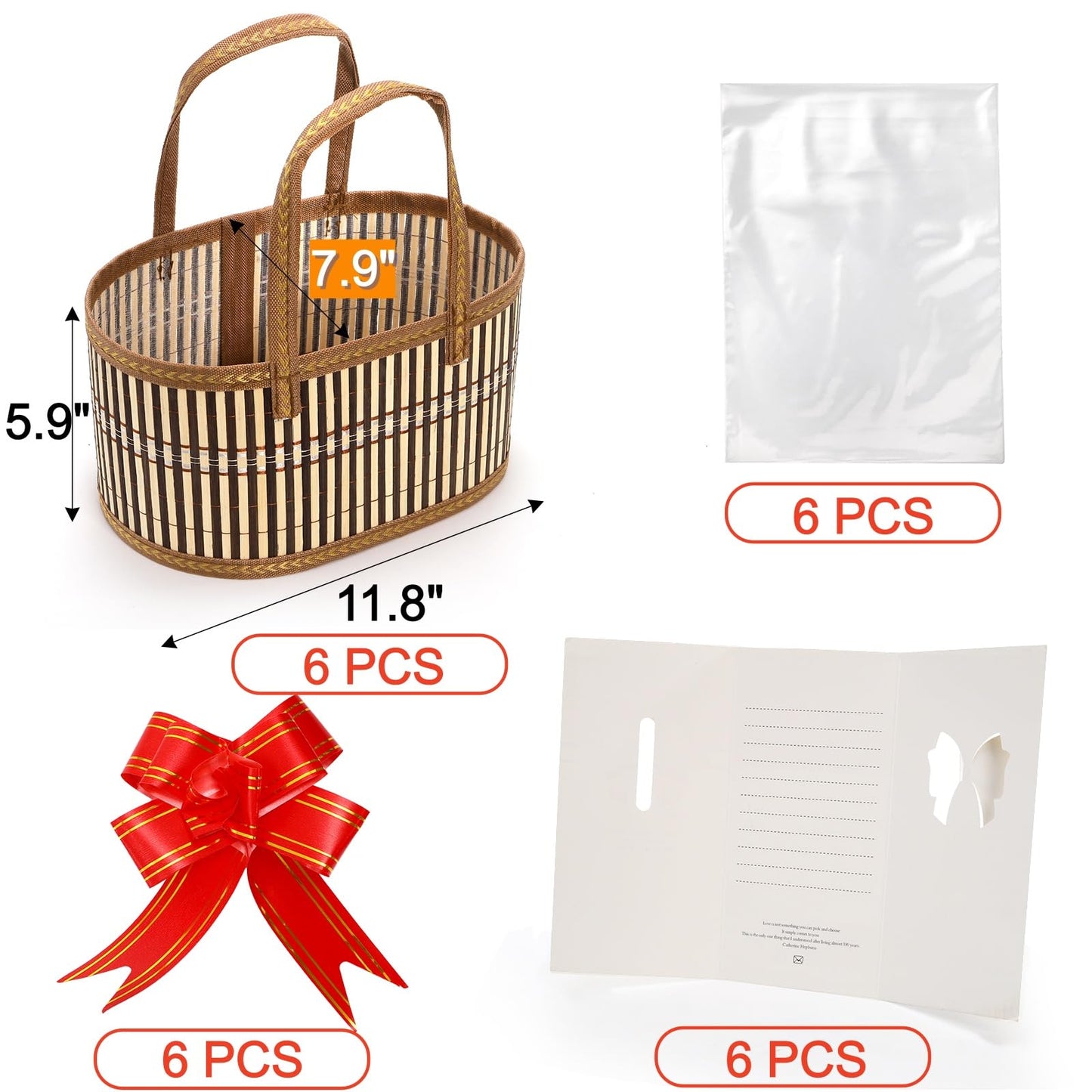 DEAYOU 6 Pack Baskets for Gifts Empty, Sturdy Woven Bamboo Basket with Handles, Large Foldable Gift Baskets Kit To Fill with Wrap Bags Cards Pull Bows for Baby Shower, Housewarming, Birthday, Wedding