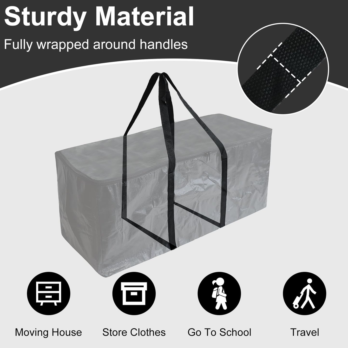 Demao Black Large Moving Bags-6 Pack,Heavy Duty Storage Bag with Handles & Zippers,Foldable Moving Tote Storage Boxs for Clothes,Relocation,College Dorm & Travel Storage-Moving Essentials