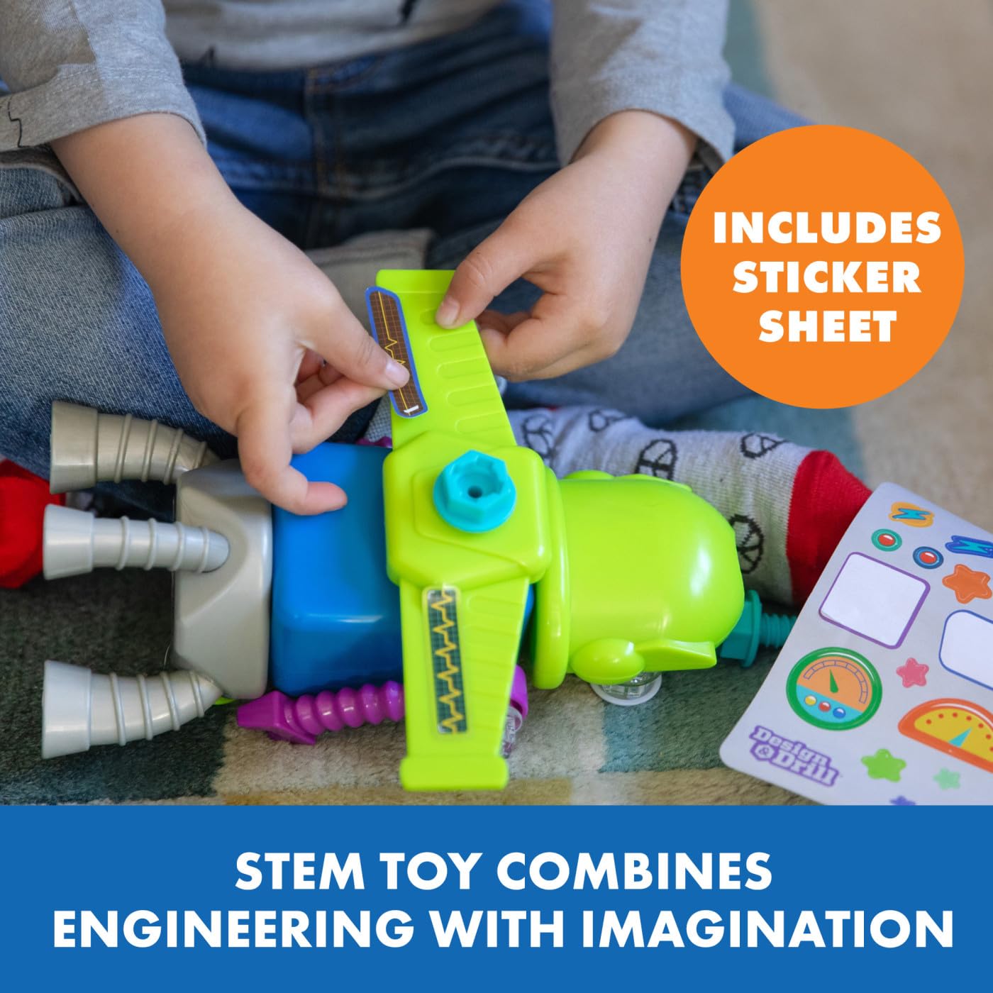 Educational Insights Design & Drill Robot Workshop - Construction Toys & Tools for Kids, Robot Toy Building Sets, Kids' Tool Set with Real Electric Drill Toy, Take Apart STEM Set, Gifts for Ages 3+