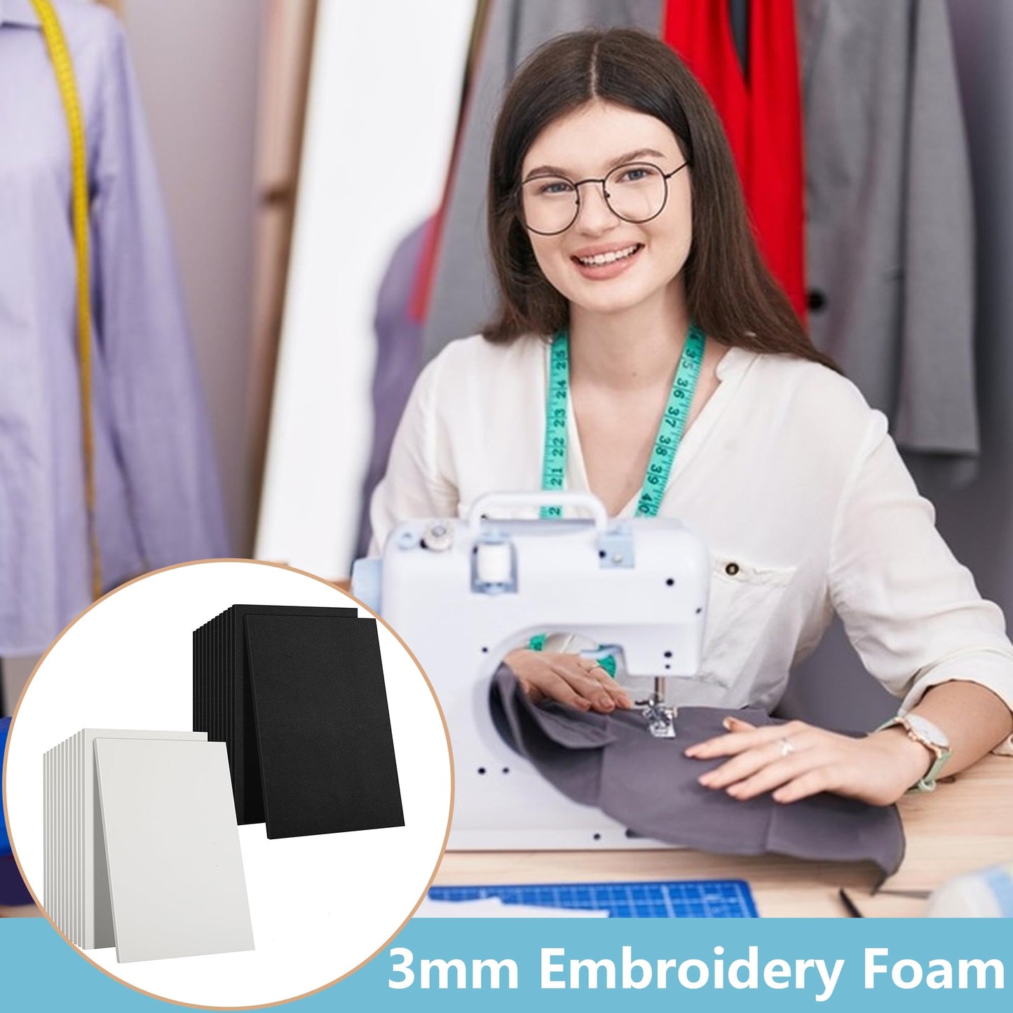 codree 24 Pcs 3mm Thick Embroidery Foam- 6 x 9 Inch EVA Foam Sheets for Crafts- High Density 3D Embroidery Craft Foam for Cosplay Costume, Sewing, Embroidery Machine, DIY Projects (Black, White)