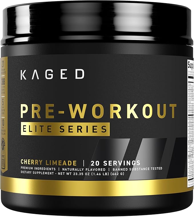 Kaged Pre Workout Powder Pre-Workout Elite for Men & Women, High Stimulant for Energy, Focus, Pumps, L-Citrulline, Beta Alanine, Creatine & 388mg of Organic Caffeine, Cherry Limeade