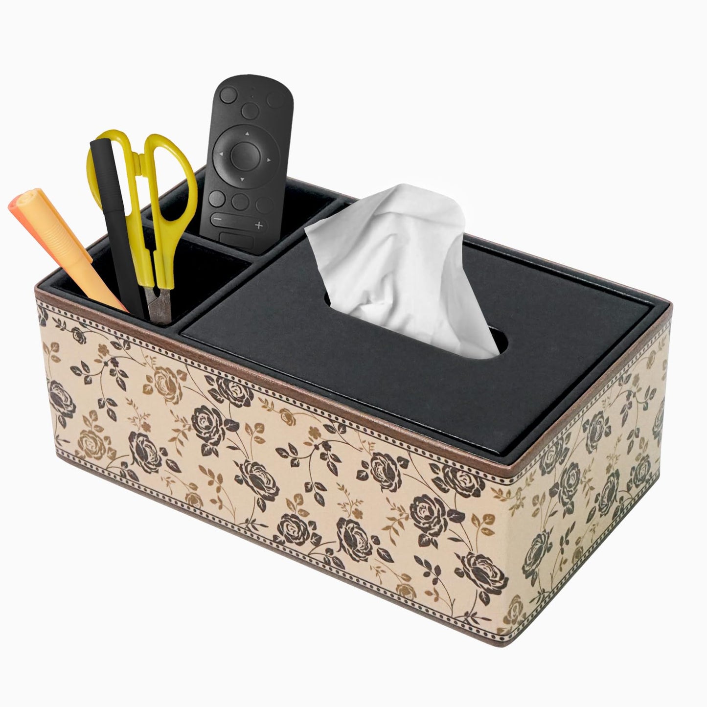 DreamsEden PU Leather Tissue Box Cover with Storage Tray, Multi-Functional Organizer for Tissues & Remote Control for Bedroom, Nightstand, End Table, Living Room