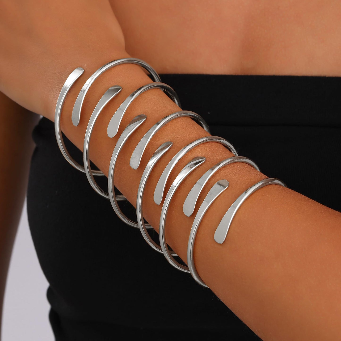AYWFCBF Silver Bracelets for Women, Adjustable Open Cuff Stackable Bracelets Set Boho Jewelry for Women