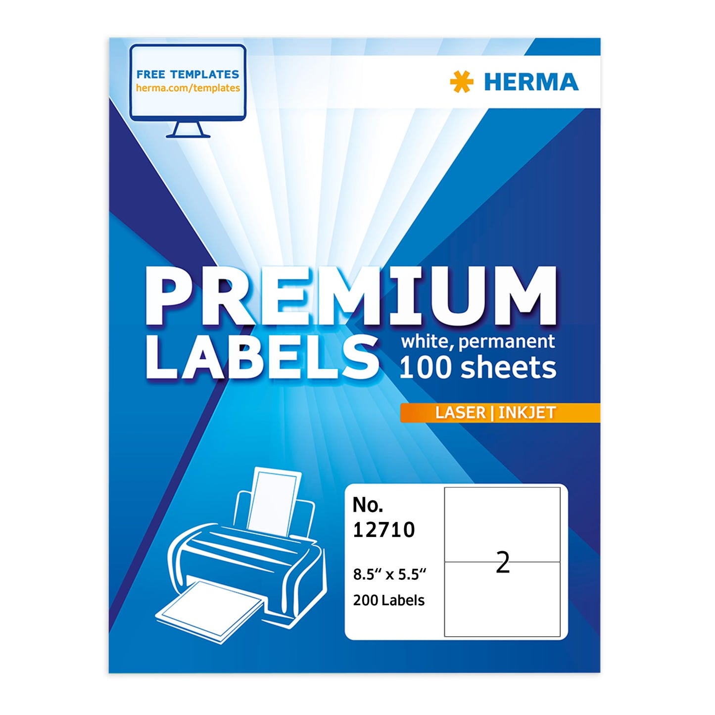 HERMA Easy Peel Printable Half Sheet Shipping Labels 5.5" x 8.5", 200 Labels, Customizable White Sticker Paper for Laser & Inkjet Printer, Address Label for Mailing, Storage & Organization
