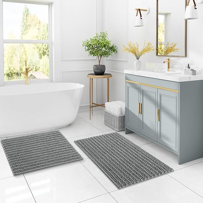 Arotive Luxury Round Chenille Bathroom Rug Mat, Extra Soft Thick Absorbent Shaggy Bath Rugs, Non-Slip Machine Wash Dry Plush Bath Mats for Bathroom, Shower and Tub, 24x24, Grey