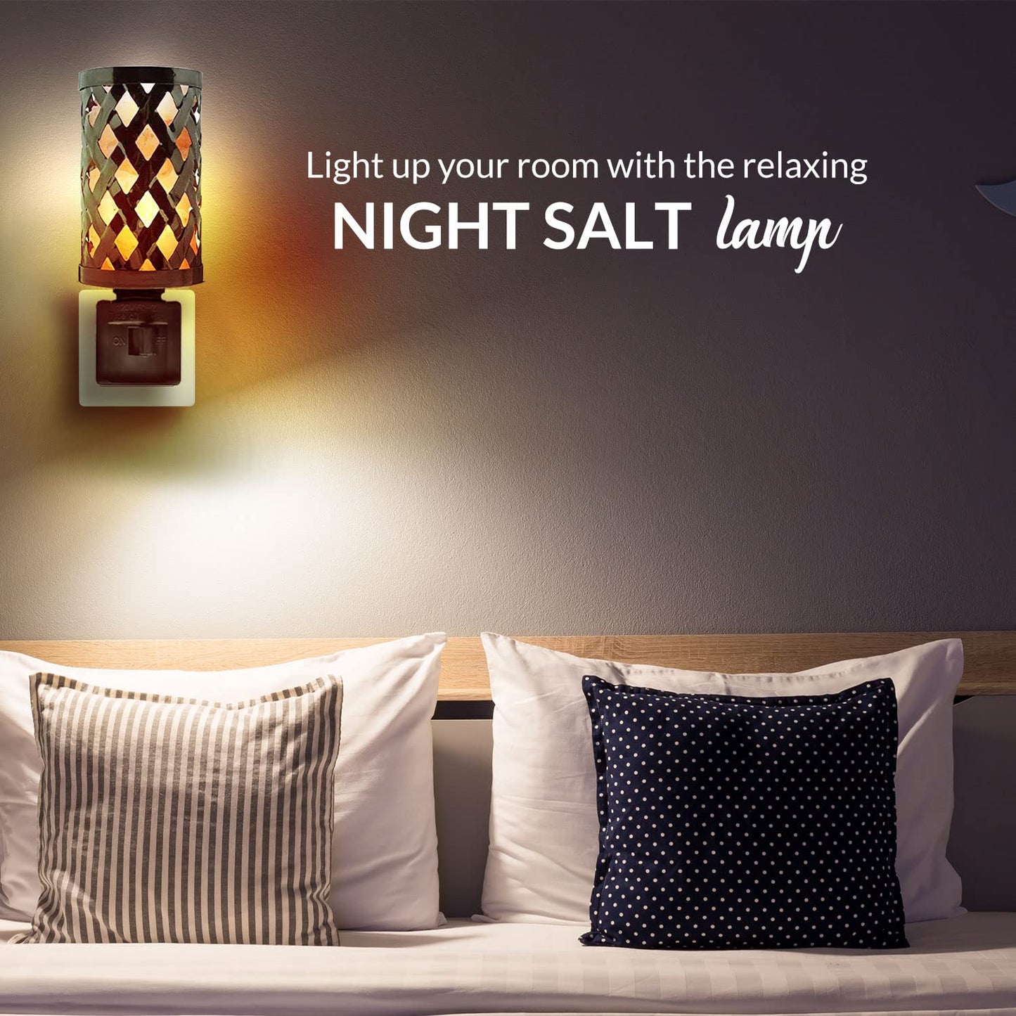 Himalayan Glow Lattice Style Basket Salt Lamp Night Light with Pink Salt Chunks | 360 Degree Rotatable Wall Plug,Ideal Gift For Home Décor