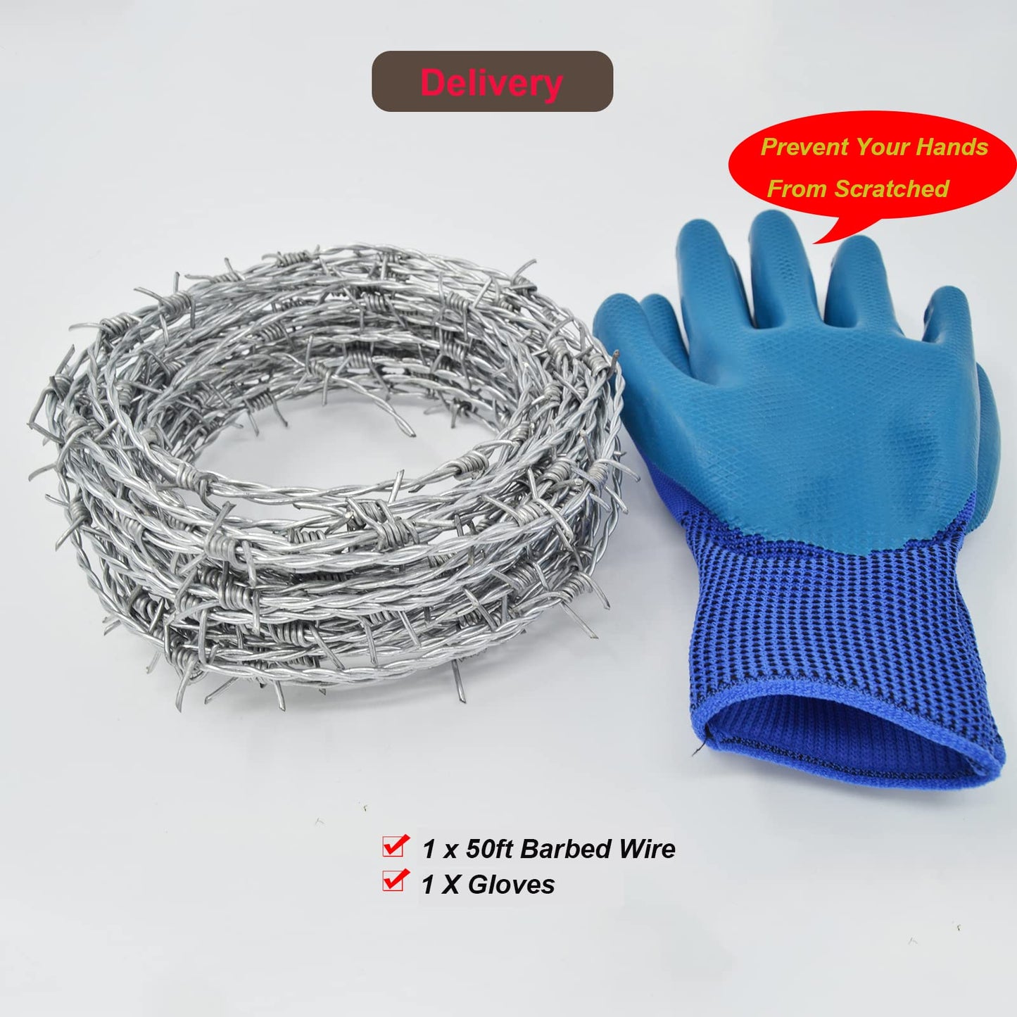 YAGJIA Barbed Wire 50 Ft, 4 Point Barbed Wire Fence, Hot-Dip Galvanized Barb Wire Roll, 18 Gauge Strong and Flexible Wire for Crafts Baseball Ball and Yard Garden