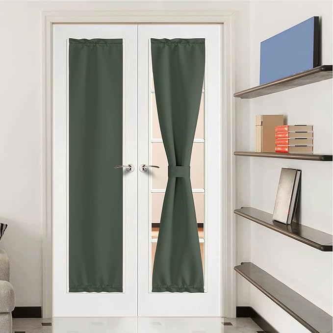 NICETOWN French Door Blinds for Entry Side - Farmhouse Thermal Insulate Curtain Privacy Window Covering for Patio Glass Front Door, 12 inch x 72 inch, Dark Mallard, 1 Panel
