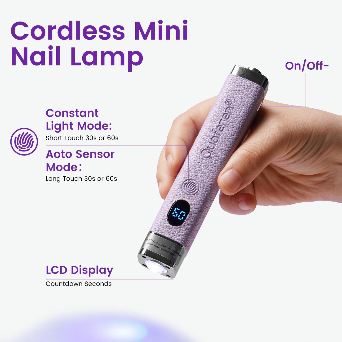 Quaferen Mini Handheld UV Light for Gel Nails with Stand, Rechargeable Flash Cure Nail Lamp with Auto Sensor, Cat Eye Magnet for Fast Drying at Home Salon (Purple)
