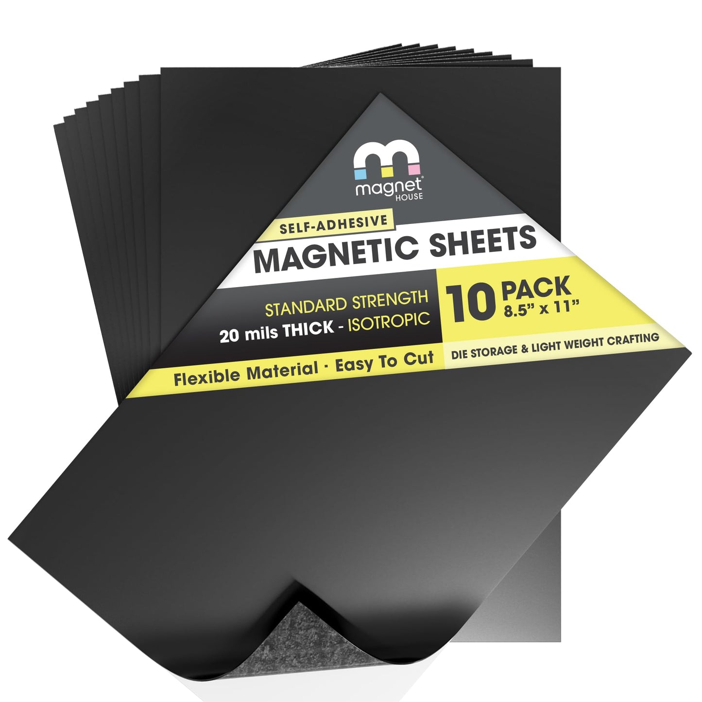 TMS Magnetic Sheet, Tape and Strips with or Without Self-Adhesive Backing for Stickers | Die and Craft Storage | Flexible Rubber Magnet | 10 Sheets | 20mil or 30 mil Thick | 8.5” x 11”
