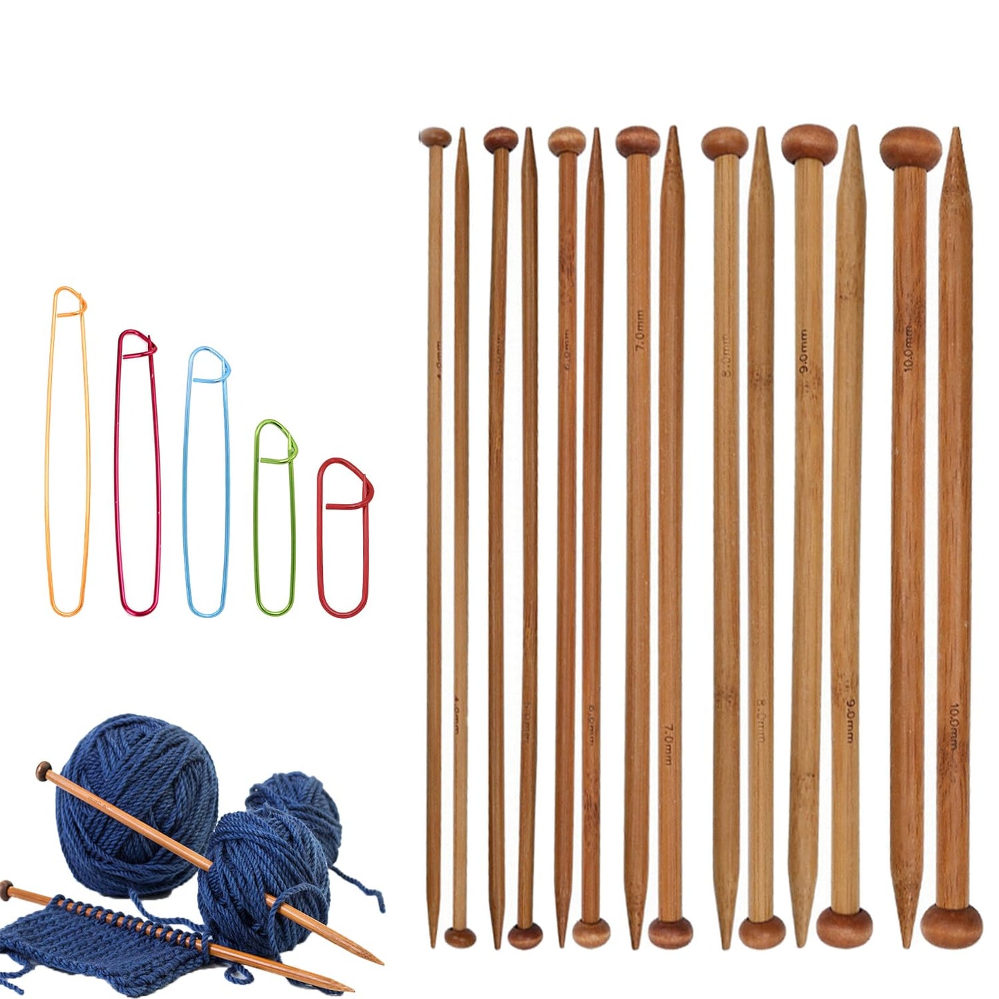 7 Pairs Bamboo Knitting Needles Set, Bamboo Natural, Long Wooden Knitting Needle, Single Point Straight Wood Needles, Wooden Knittings Needle for Beginners for Making Sweater, Shawl, Scarf