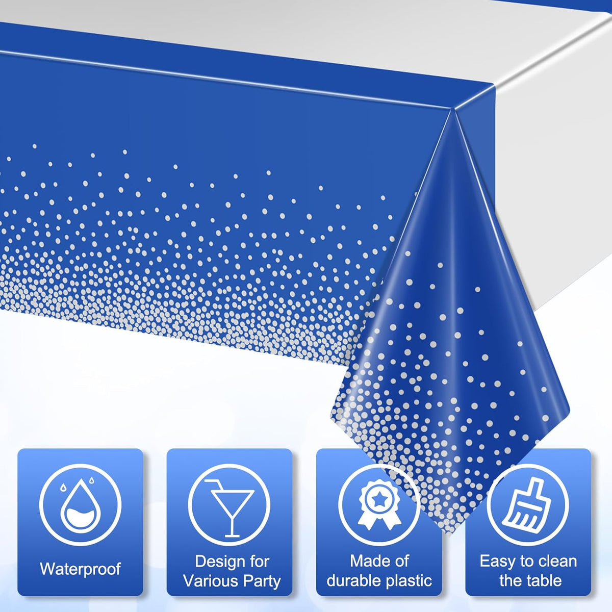 12Pcs Blue Silver Tablecloth Party Decorations,Plastic Royal Blue Table Cloth Printed Silver Table Runner Disposable Rectangle Tables Cover for Anniversary Wedding Graduation 2024 Party,54 x108 Inch