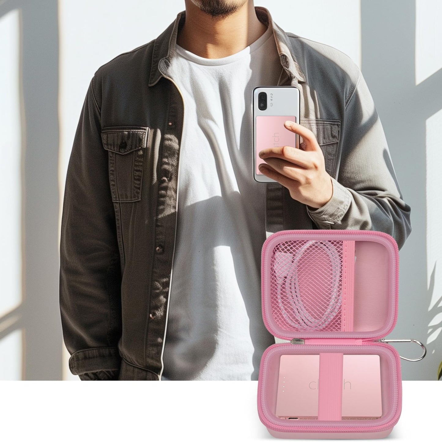ANKHOH Case for Clutch Pro Portable Charger/iPhone/INIU/podoru/Anker MagGo/Anker Nano Magsafe/TRKOY/Anker 621/ golioklsy Power Bank Travel Storage for Battery Pack, USB Charging Cable(Box Only) Pink