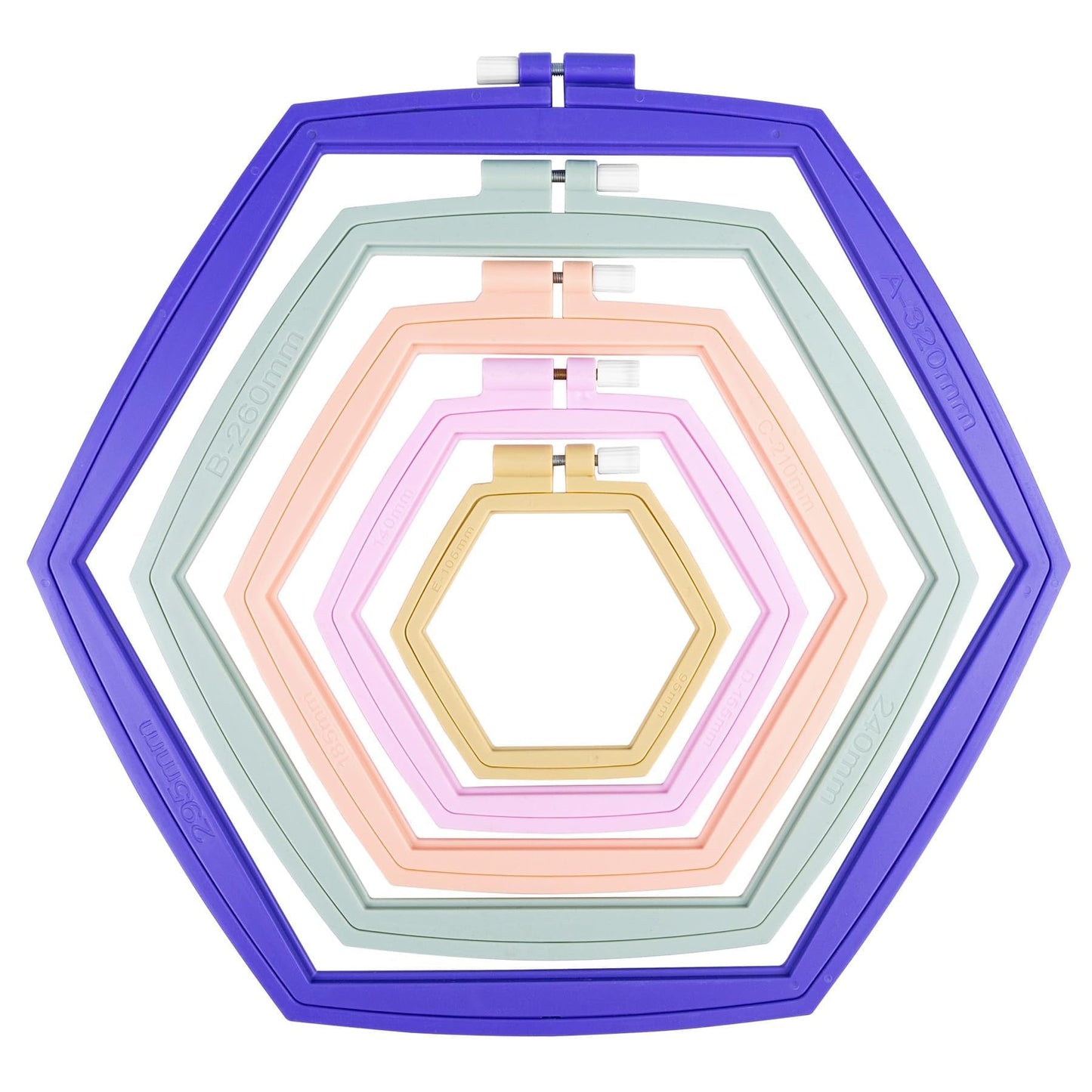 Framendino, 5 Pack Embroidery Hoop 5 Sizes Hexagonal Plastic Cross Stitch Hoops and Frames for Embroidery Craft Sewing