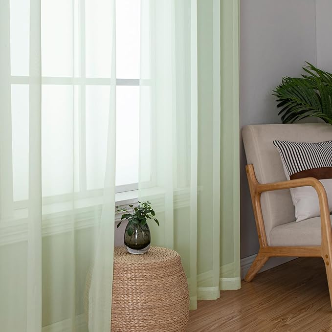 Lecloud Light Green Sheer Curtains 72 Inches Long 2 Panels, Soft Voile Light Filtering Curtains for Living Room, Rod Pocket Lightweight Drapes for Bedroom Dinning Room, Each Panel 42 X 72 Inch
