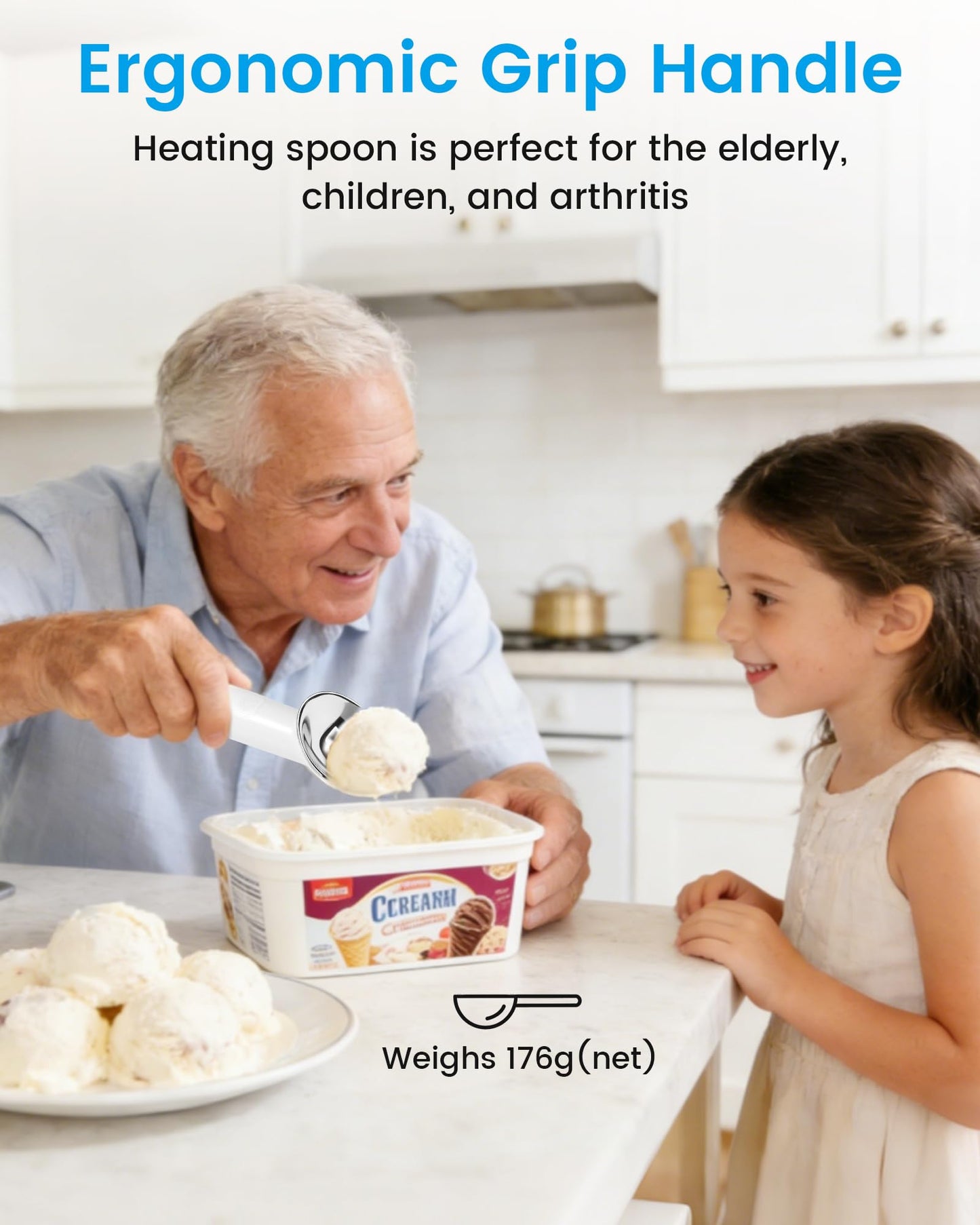 Heated Ice Cream Scoop Rechargeable, Heating Electric Ice Cream Scooper with LED Display, 158°F Warming Spoon for Hard Icecream
