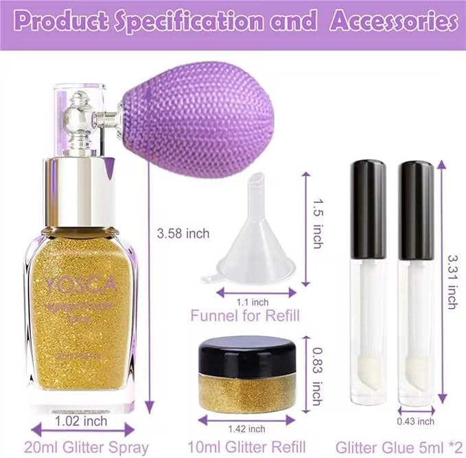 Yosca Body Glitter Spray, 30ML Loose Body Shimmer Powder Iridescent Hair Spray White Glitter Sparkle Highlighter Makeup Festival Rave Accessories for Clothes Hair Face Nail Art