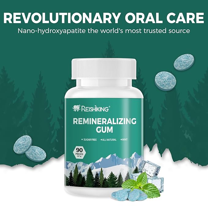REMINERALIZING GUM, 90 Pieces, Teeth Remineralization, Sugar-Free Chewing Gum with Xylitol, Mint Flavor, Two pills after meals to freshen breath and clean teeth