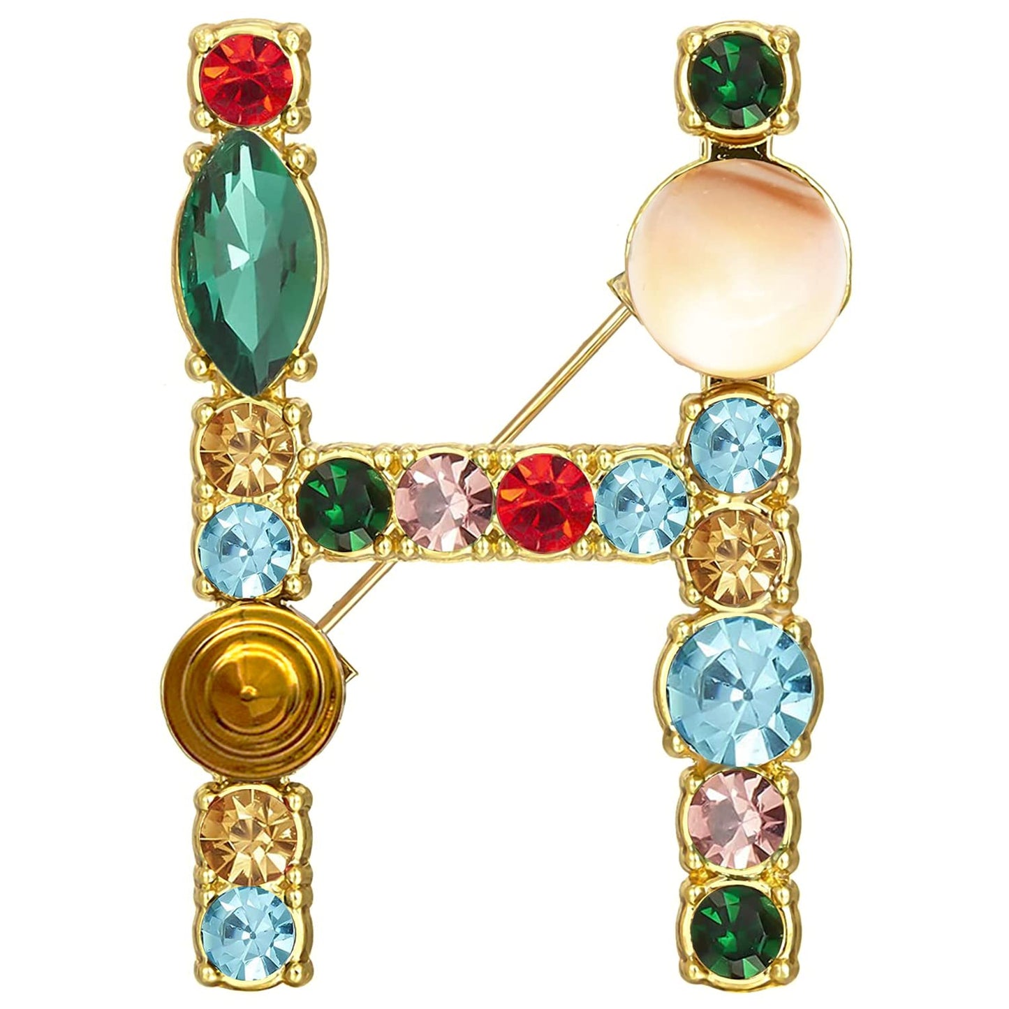 XGALBLA Letters H Plated Metal Stone Clear Colorful Crystal Lapel Pin Brooches Collar(Gold Tone)