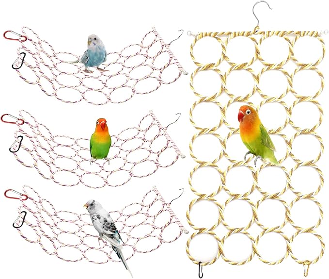 BNOSDM 2 Packs Bird Hemp Rope Net Swing Climbing Rope Net for Birds Parrot Ladder Macaw Hanging Hammock Activity Toy for Rats Parakeet Cockatiel Cockatoo Conure African Grey Budgie