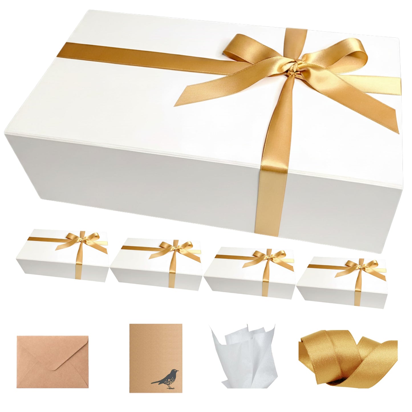 CECOBOX - Gift Boxes with Lids for Presents 11"x7.5"x3" - Matte, Collapsible Magnetic Closure Gift Box - Groomsmen & Bridesmaid Proposal Boxes, Wedding, PR, Birthdays, Holidays (White)