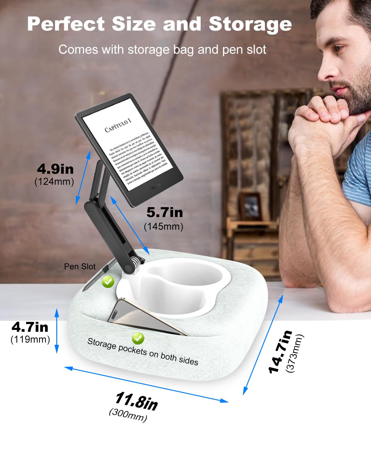 Cuxwill Magnetic Tablet Pillow Stand for iPad, iPhone [Strong Magnet & Cozy Skin-Friendly ] Phone Pillow Stand for Lap/Bed/Couch/Desk, Fits 4-13" iPad, Kindle, Galaxy Tab, Phone, with 3 Magnetic Rings