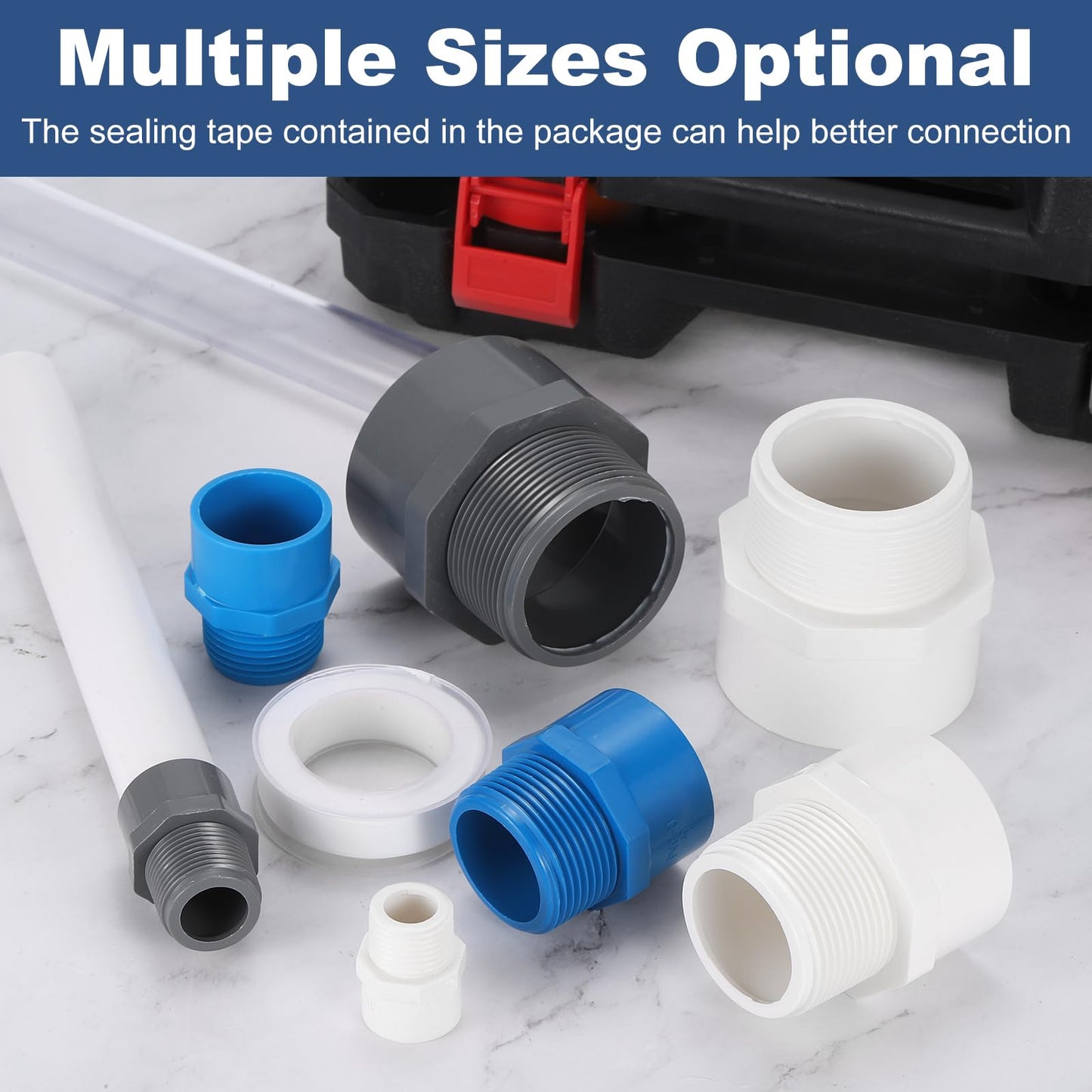 uxcell PVC Male Adapter Pipe Fitting, 10Pcs 3/4" 2-Way PVC Pipe Connectors with Sealant Tape (Socket x Male Thread), Hose Adapter Coupling for Plumbing Water Line (Grey)