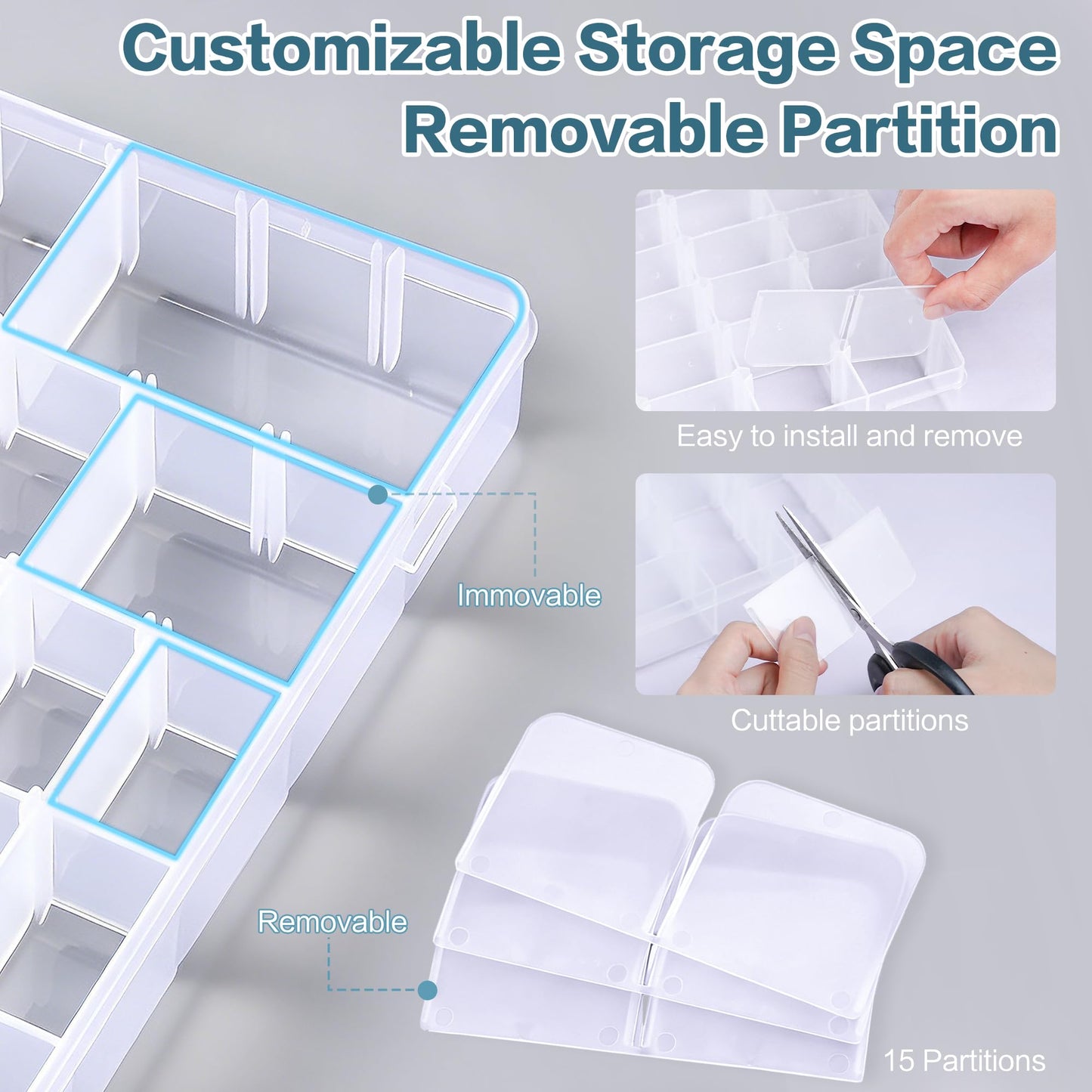 DILIBRA 5 Pack 36 Grids Large Plastic Organizer Box with Adjustable Dividers, Clear Craft Organizers Bead Organizers with Label Stickers, Compartment Container for Beads Crafts Jewelry Fishing Tackles