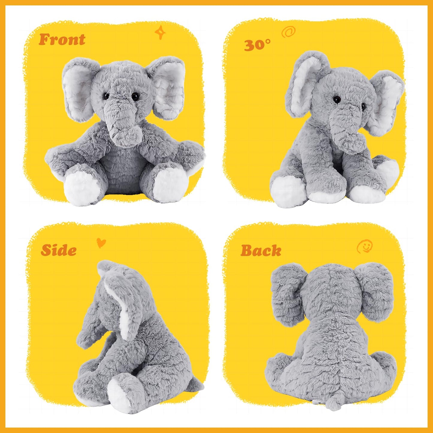 Mikee Fluffie Elephant Stuffed Animals Soft Plush Toy for Baby Girls Boys,12" Grey Soft Small Stuffed Elephant Huggable Gifts for Birthday