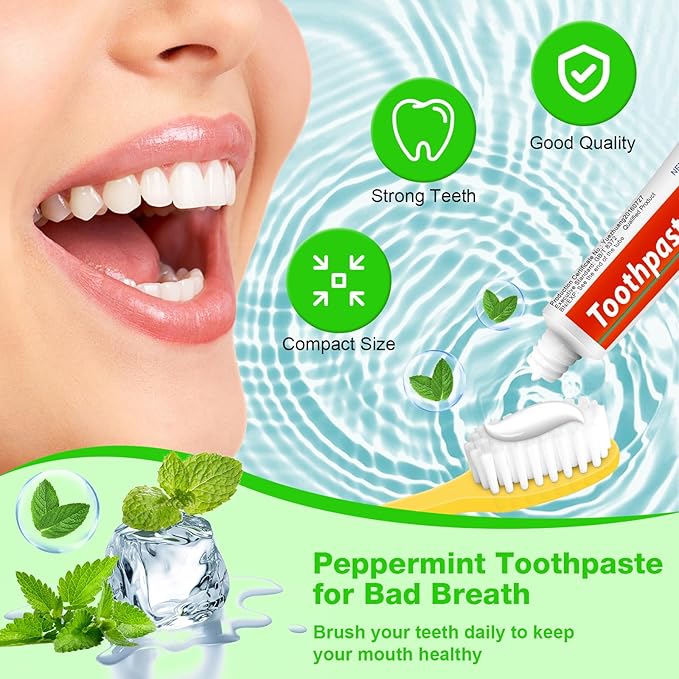 HOFASON 100 Tubes Bulk Travel Size Toothpaste for Bad Breath, 0.18 oz(5 g) Disposable Extra Small 2.28x0.78 inches Mini Toothpaste Peppermint for Guests, Homeless, Hotel, Charity Toiletries