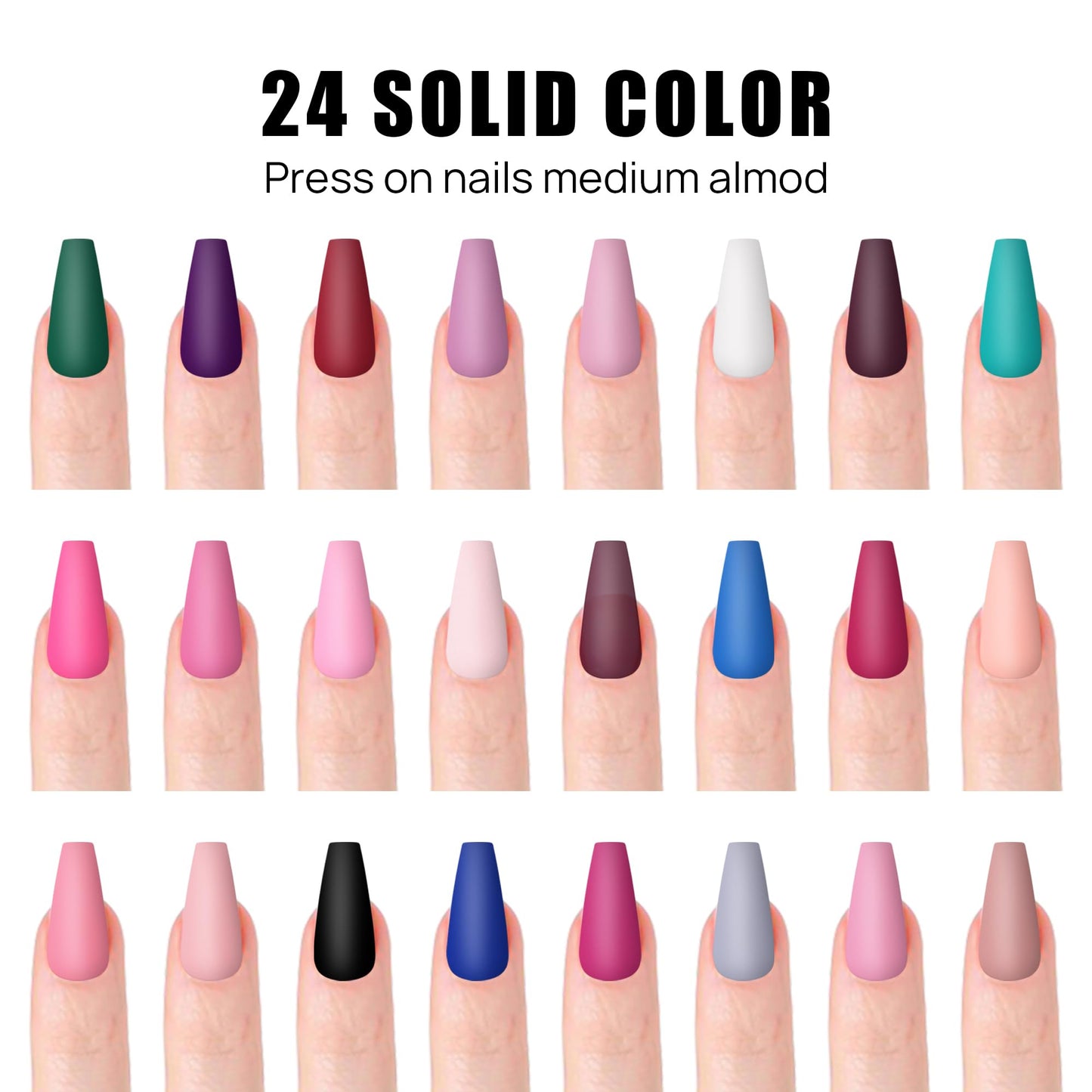 Press On Nails - LADYING 576 Pcs Medium Length T Shape Fake Nails with Nail Glue,Matte Press On Nails Full Cover Acrylic False Nail Art,24 Color Stick On Nails With Four (6g) Nail Glue for Nail DIY