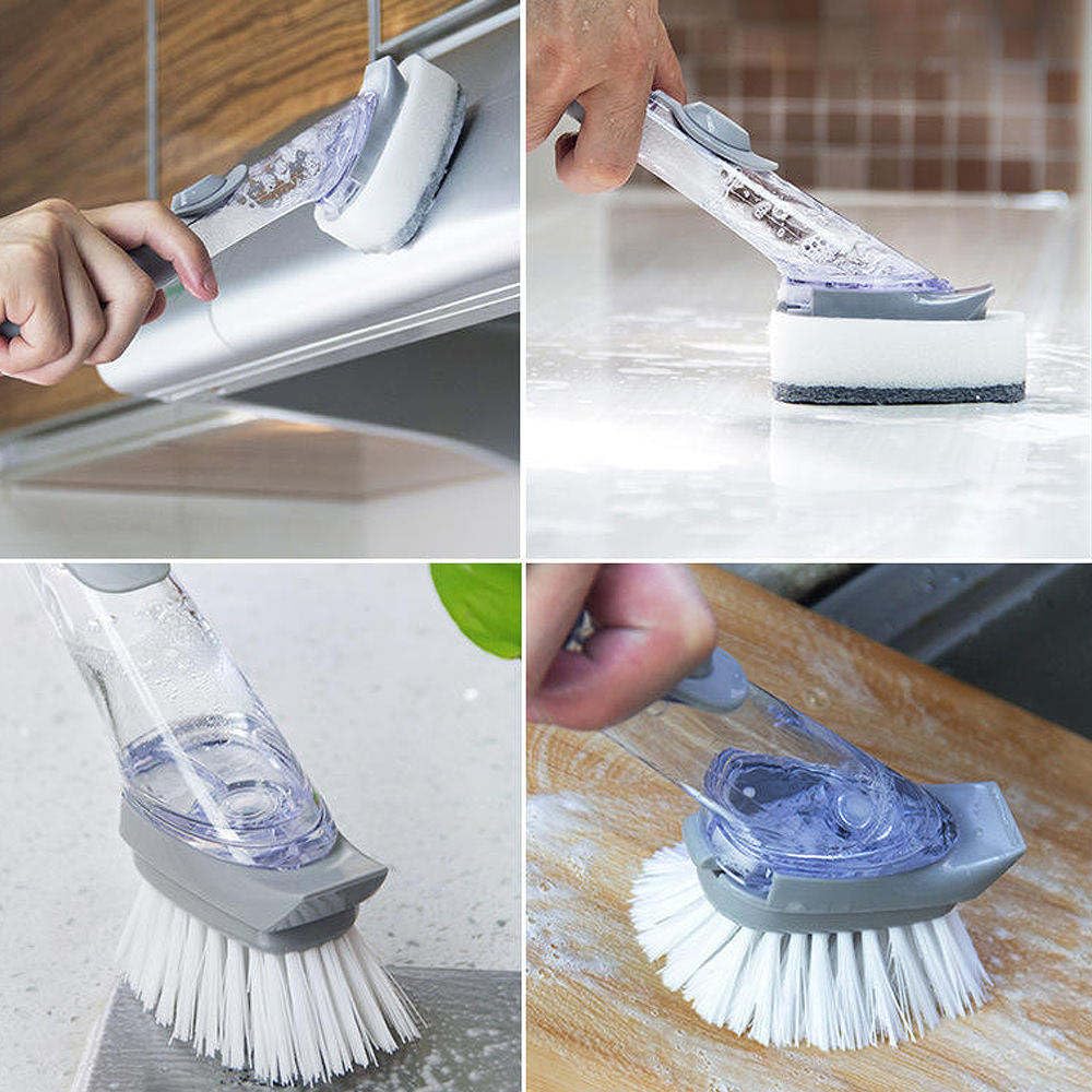 5-in-1 Soap Dispensing Dish Wand Kit | All-in-One Kitchen Cleaning Tool, Scrub Brush and Sponge Set with Soap Dispenser | Includes 2 Brushes, 2 Sponges, for Cleaning Dishes, Cookware, Utensils & Pots