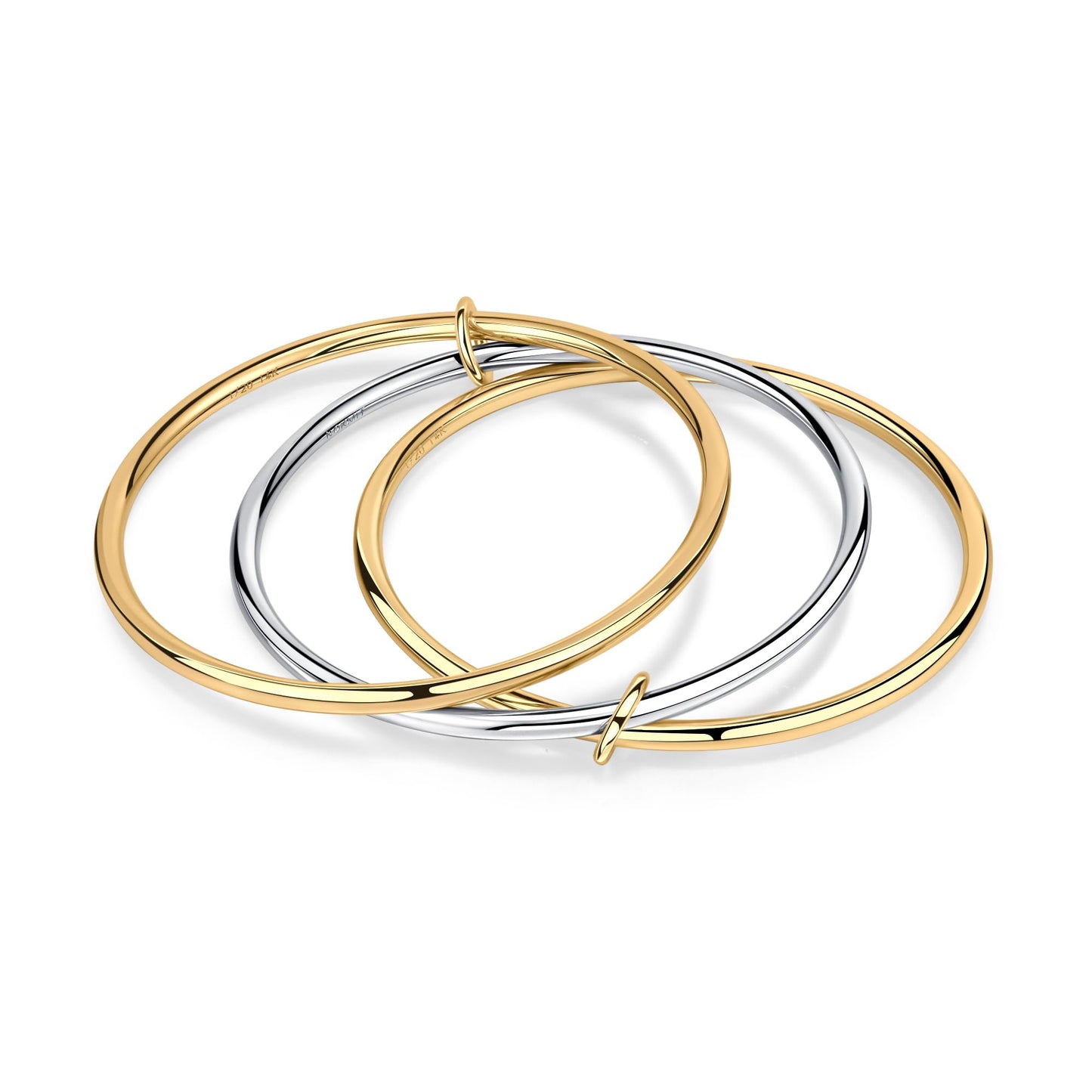 NOKMIT Triple Interlocked Stackable Bangle Bracelets for Women 3-Pack Two-Tone High Polished Stainless Steel Bangle Set Classic Plain Thin Non-Tarnish Gold&Silver (8.0 inch)