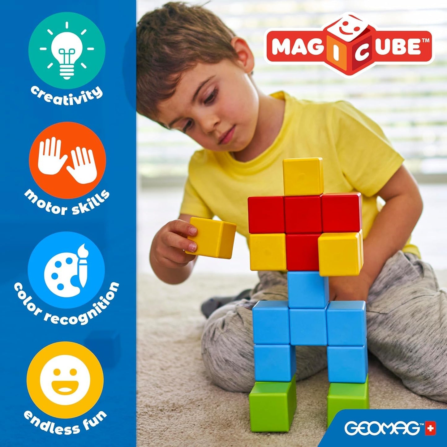 Geomag Magicube Magnetic Blocks for Toddlers Ages 1–5 | Swiss-Made STEM Building Toy Sets | Multiple (MAGICUBE_24PCS_Montessori)