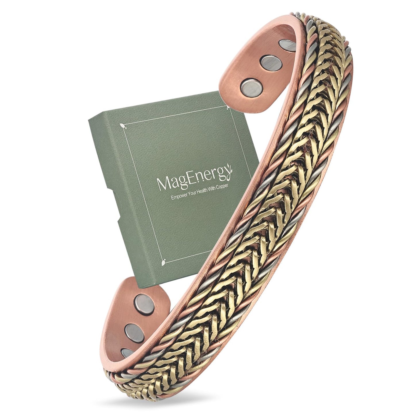 MagEnergy Handcrafted Copper Bracelets for Men Women, Magnetic Copper Cuff Bracelet with Triple Color Twisted Wire, Adjustable Bangle & Healthy Jewelry Gift