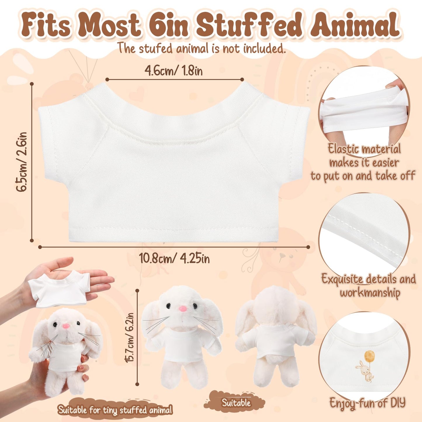 Litherr S Stuffed Animal Clothes Tshirt Fit 6 Inch Plush Animal Tiny Blank 17cm Stuffed Doll Shirt Accessory Make Your Unique Stuffed Doll Outfit