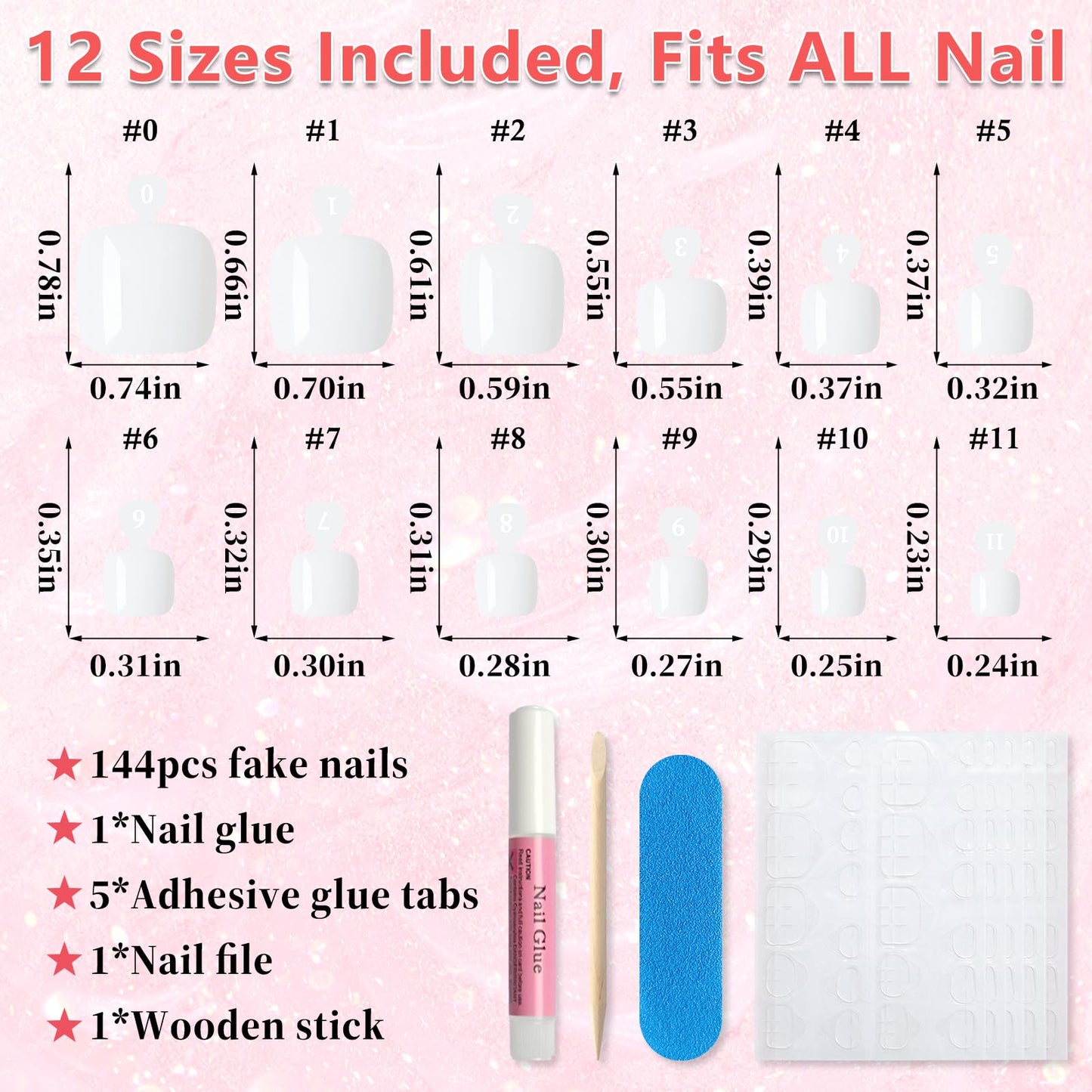 EternalClassic 144pc Press on Toenails for Women Toe Nail Press ons Short Square with Glue&Jelly Glue, White Fake Toe Nails Glue on Toe Nails, Full Cover Acrylic Artificial Toe Press on Nails