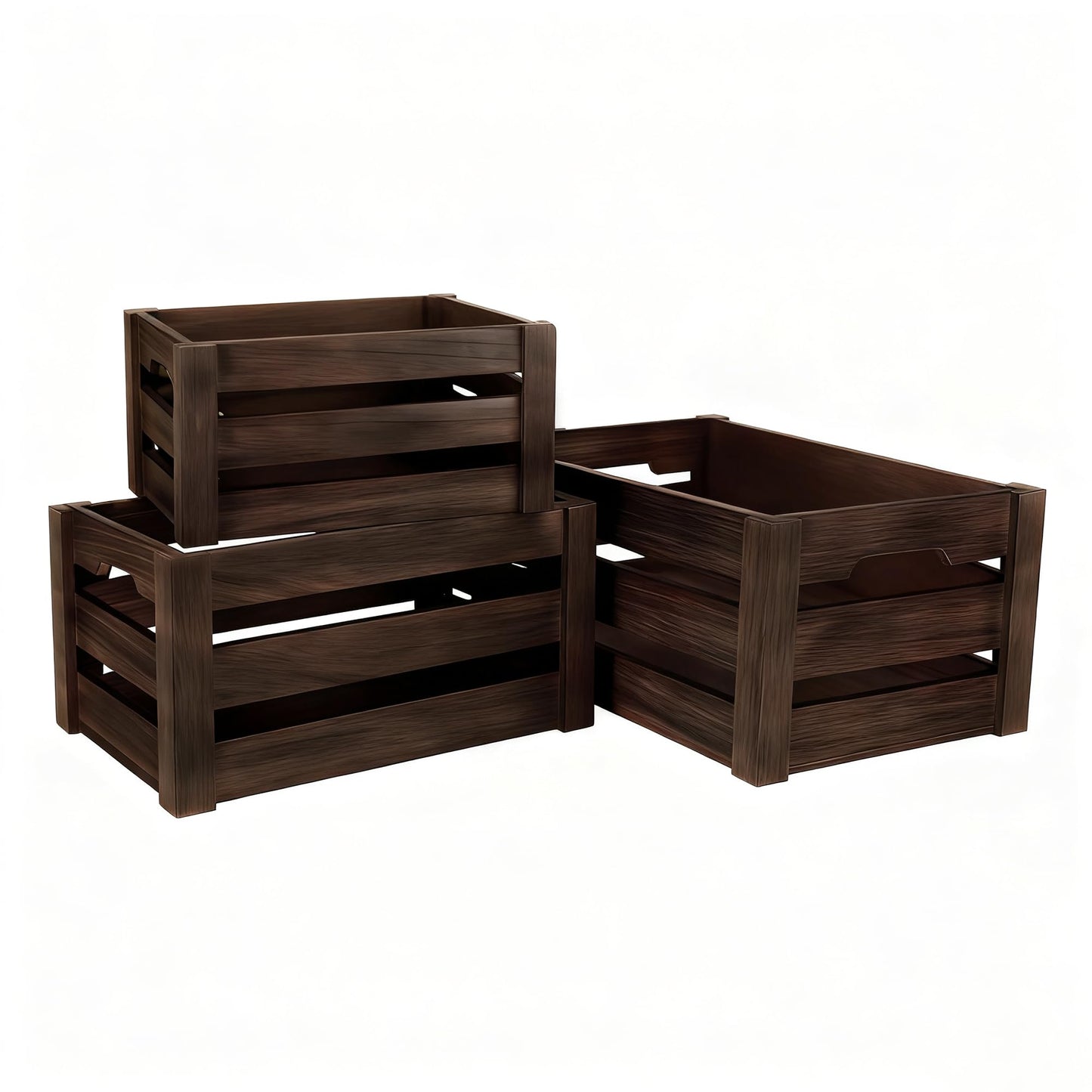 HFYFYXGS Wooden Crates for Storage and Display - Set of 3 Heavy Duty Nesting Wood Crates, Rustic Farmhouse Decorative Storage Boxes for Shelves, Pantry & Home Organization (L/M/S)