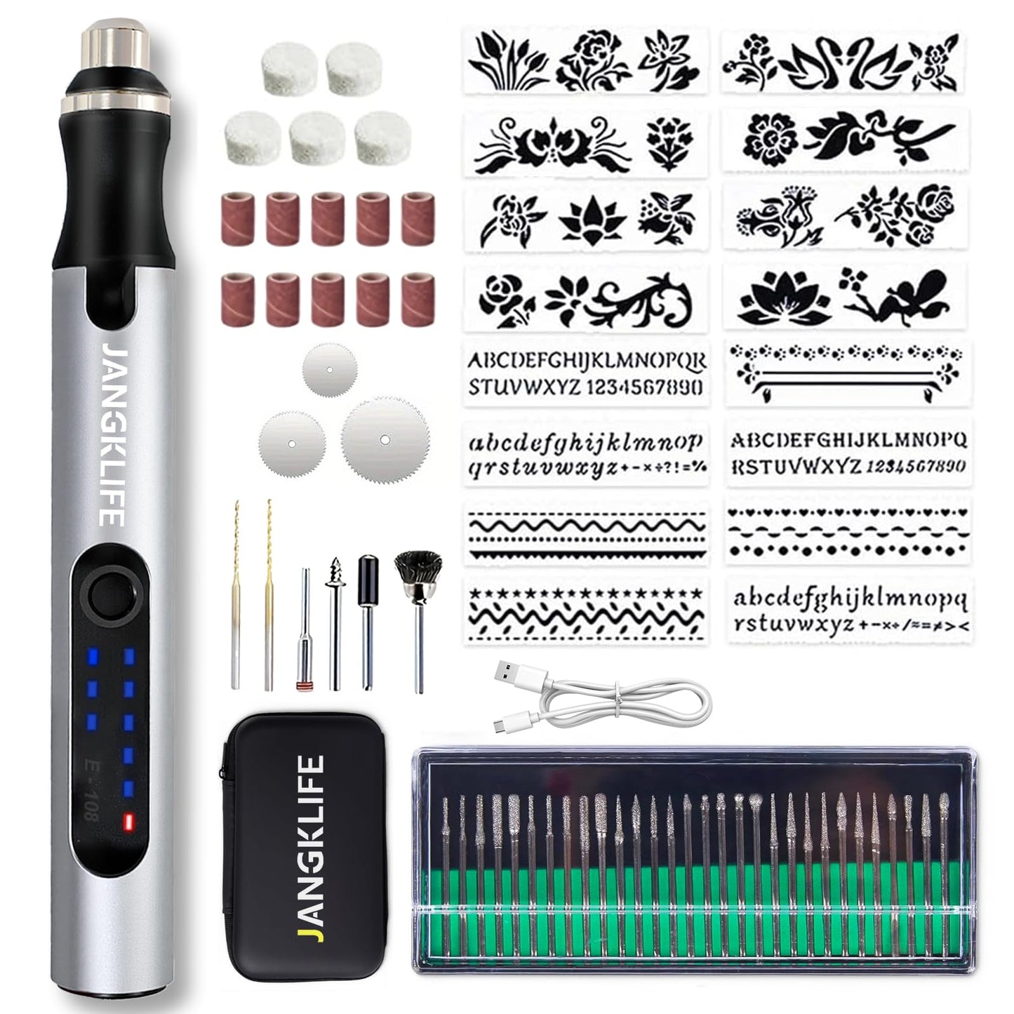 JANGKLIFE USB Rechargeable Engraving Pen with 42 Bits, Mini Rotary Tool kit,Engraver for Wood, Metal, Glass, and Plastic - Ideal for DIY, Jewelry, and Model Making