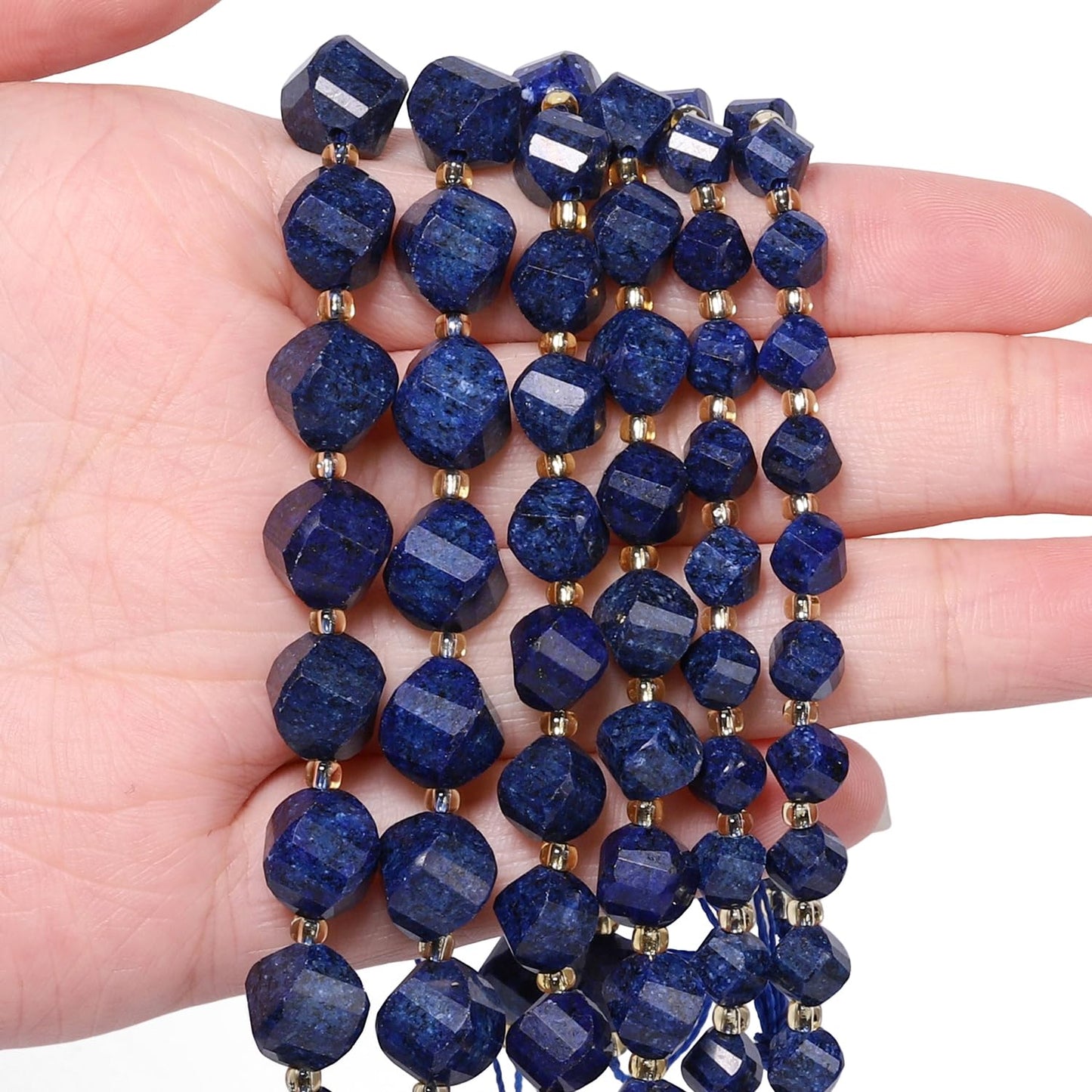Yochus 42pcs Natural Lapis Lazuli Stone Beads for Bracelet，2strands 6mm Facted Twist Loose Gemstone Beads for Jewelry Making DIY Craft Necklace Earring