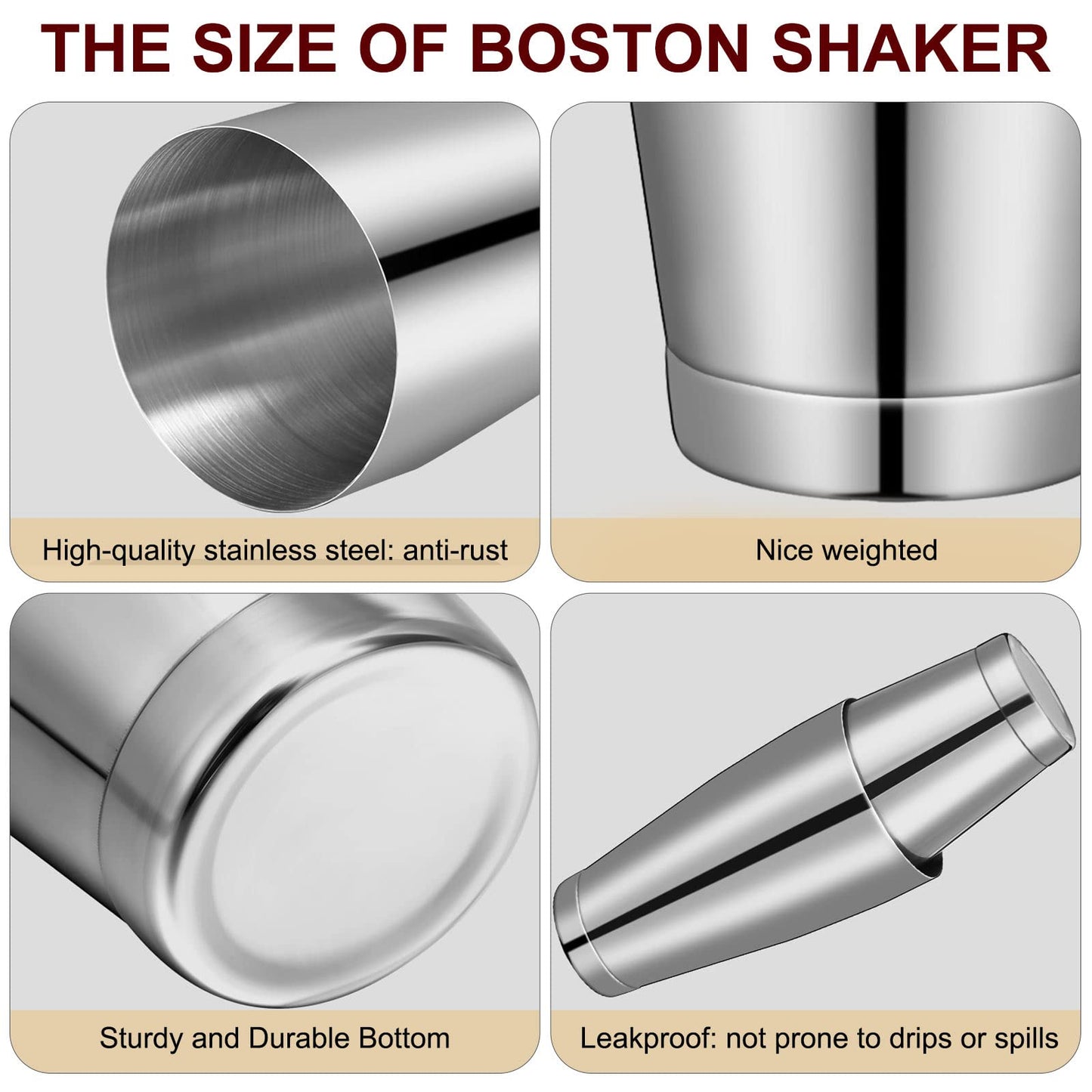 Lallisa 10 Pieces Cocktail Shakers Professional Bar Boston Shaker Set Stainless Steel Martini Shaker Drink Mixer Basic Tools Weighted Shake Metal Can for Bartenders, 18 Oz, 28 oz(Silver)