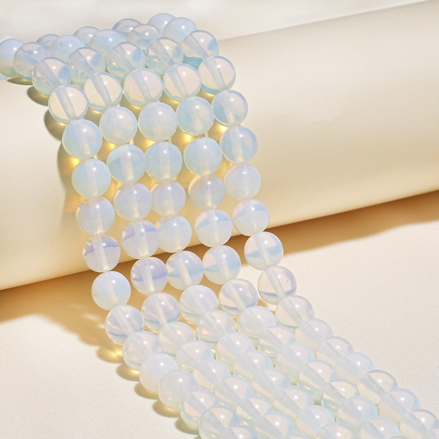 10mm Natural White Opal Gemstone Beads Polished Round Smooth Stone Beads for Bracelets Jewelry Making 15inch Loose Beads