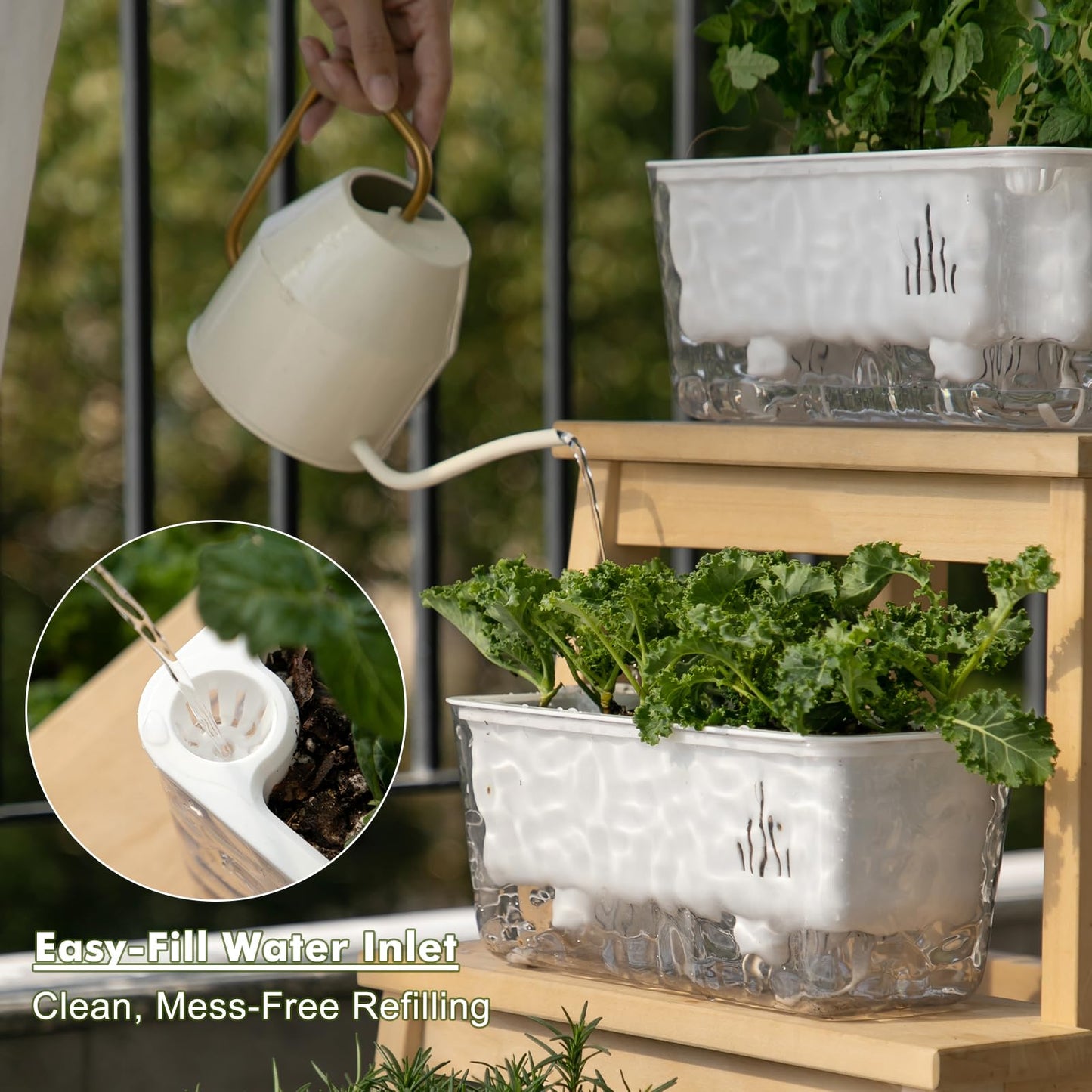 Self Watering Pots for Indoor Plans, 2 Packs Window Boxes Planters Rectangle Self Watering Planter 11 in Rectangular Clear Plant Pots Long Herb Windowsill Planter Flower Box Succulent Planters