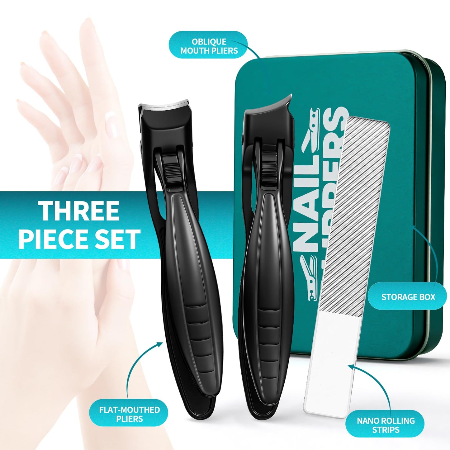 Upgraded ingrown toenail Clippers Set for Thick Nails for Seniors Ergonomic Angled Head and Heavy-Duty Long Handle for Thick Nails, Wide Jaw Nail Cutter with Catcher for Women and Men